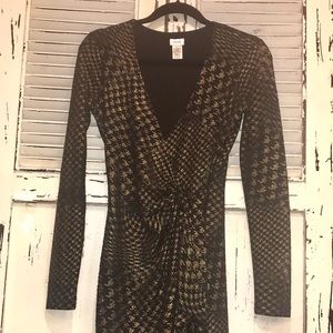 Cache black and gold faux wrap dress
